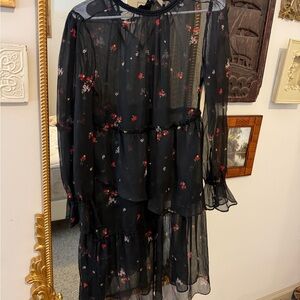 Who What Wear Black Floral Long Sleeve Dress